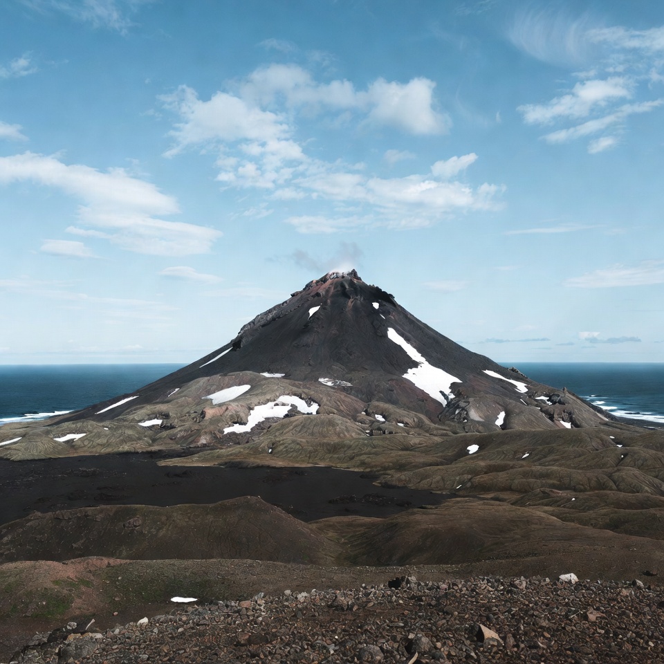 Active volcano erupting by ocean Active volcano erupting by ocean
