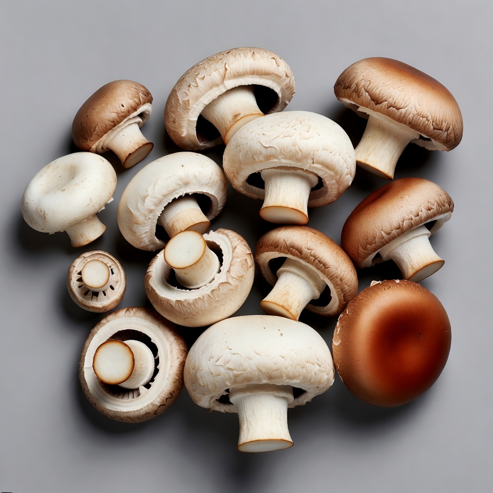 Fresh white and brown mushrooms Fresh white and brown mushrooms