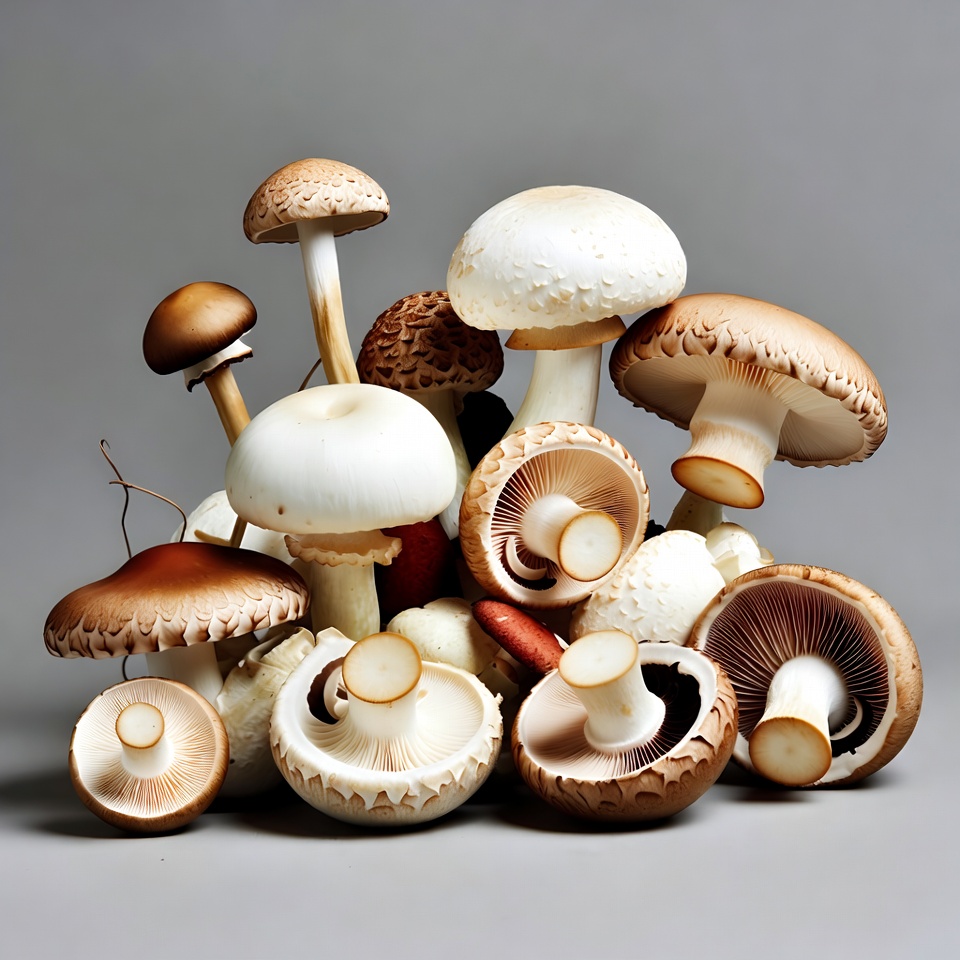 Fresh White Brown Mushrooms Pile Fresh White Brown Mushrooms Pile