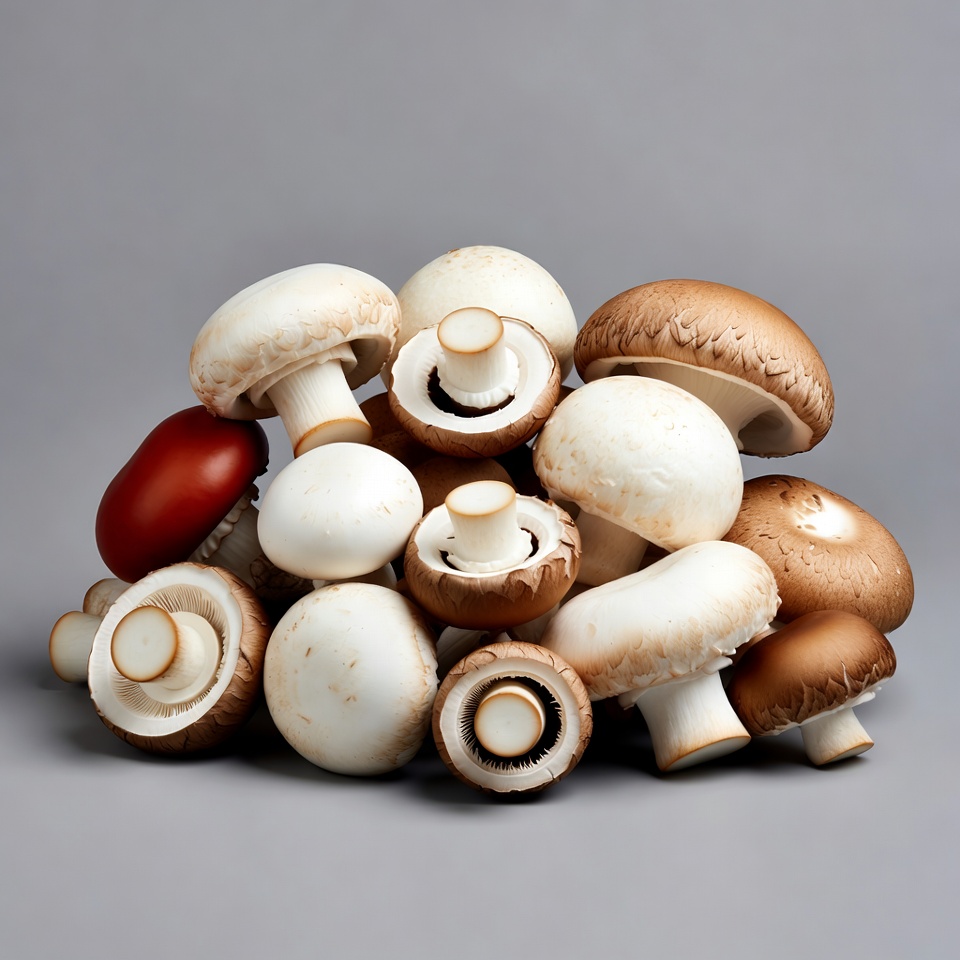 Fresh White and Brown Mushrooms Pile Fresh White and Brown Mushrooms Pile