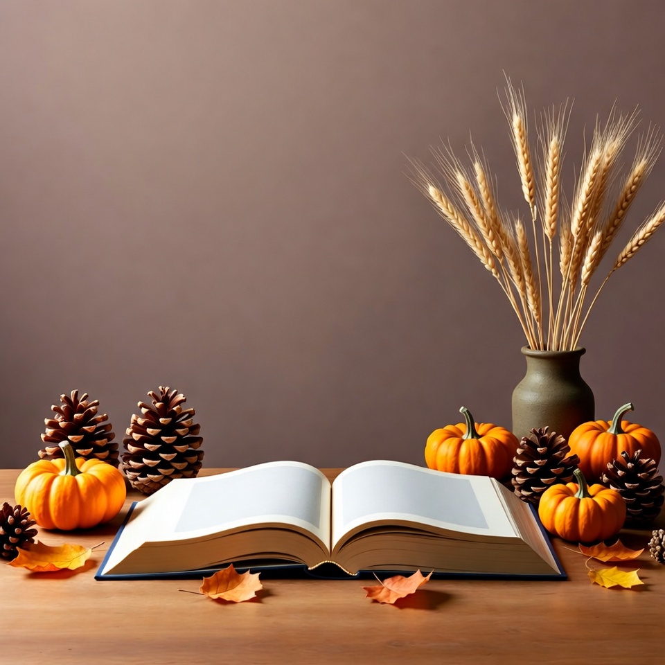 Open Book with Pumpkins and Wheat Open Book with Pumpkins and Wheat
