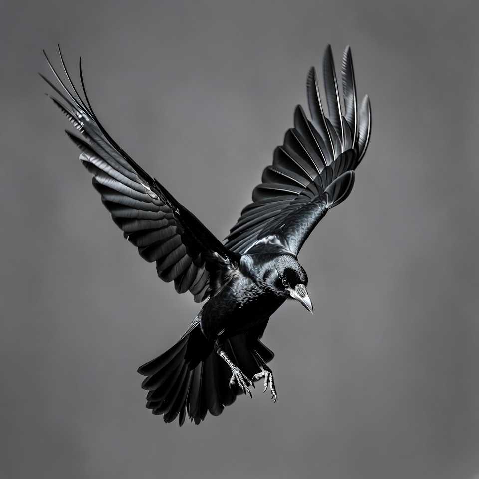 Flying black crow with spread wings Flying black crow with spread wings