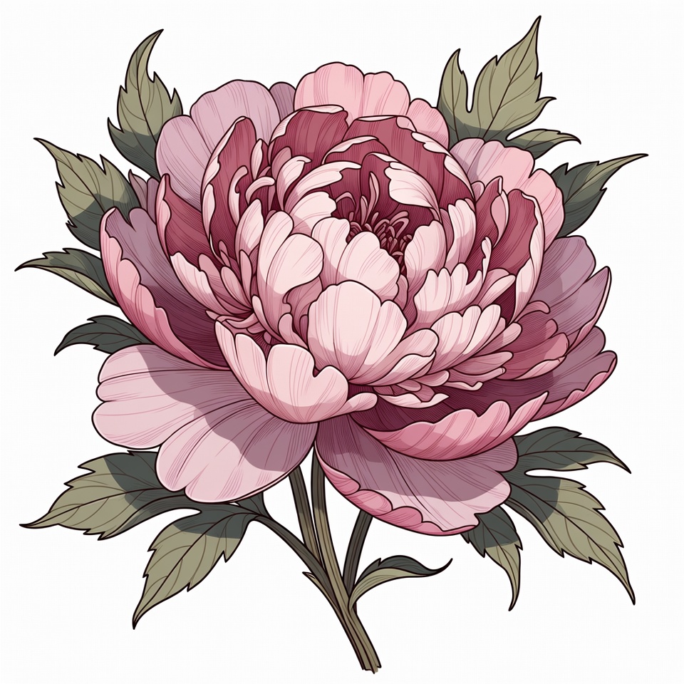 Pink peony flower illustration Pink peony flower illustration