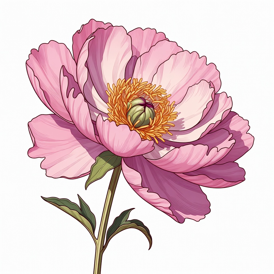 Pink peony flower illustration Pink peony flower illustration