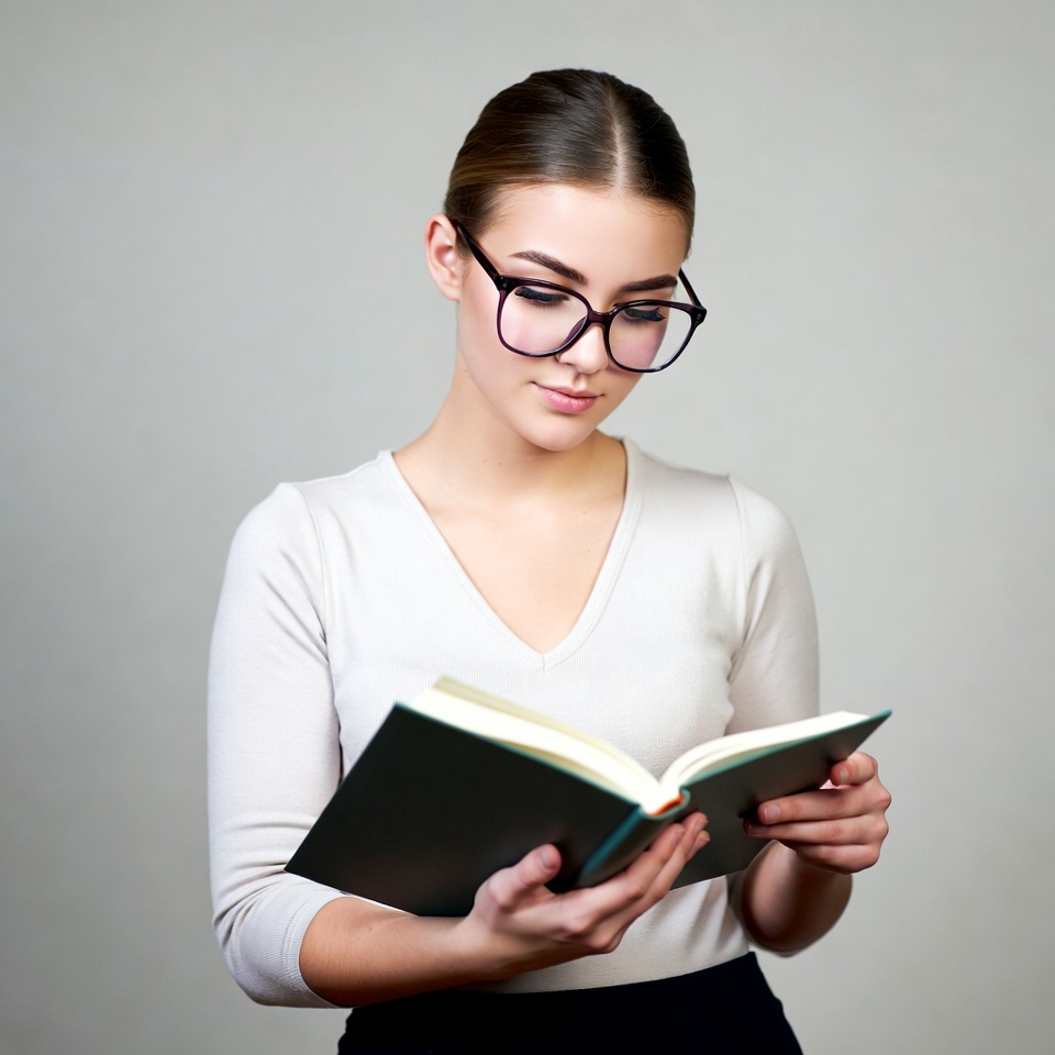 Woman reading book in glasses Woman reading book in glasses