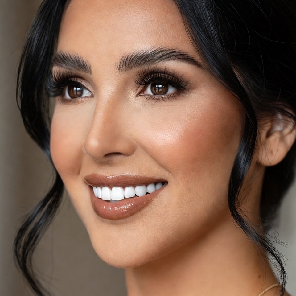 Smiling woman with glossy lips Smiling woman with glossy lips