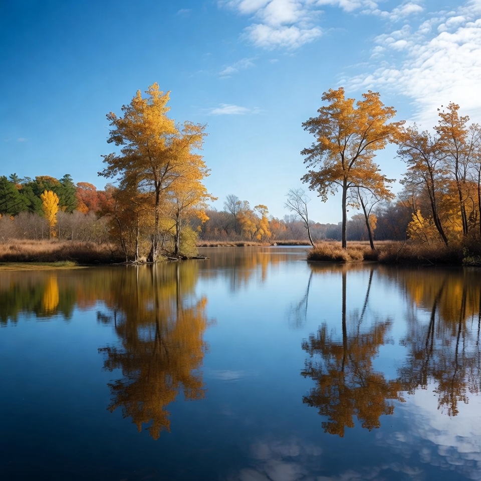 Autumn Trees Reflecting in Calm Lake Autumn Trees Reflecting in Calm Lake