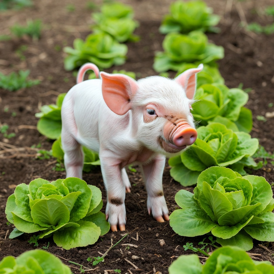 Baby pig in lettuce field Baby pig in lettuce field