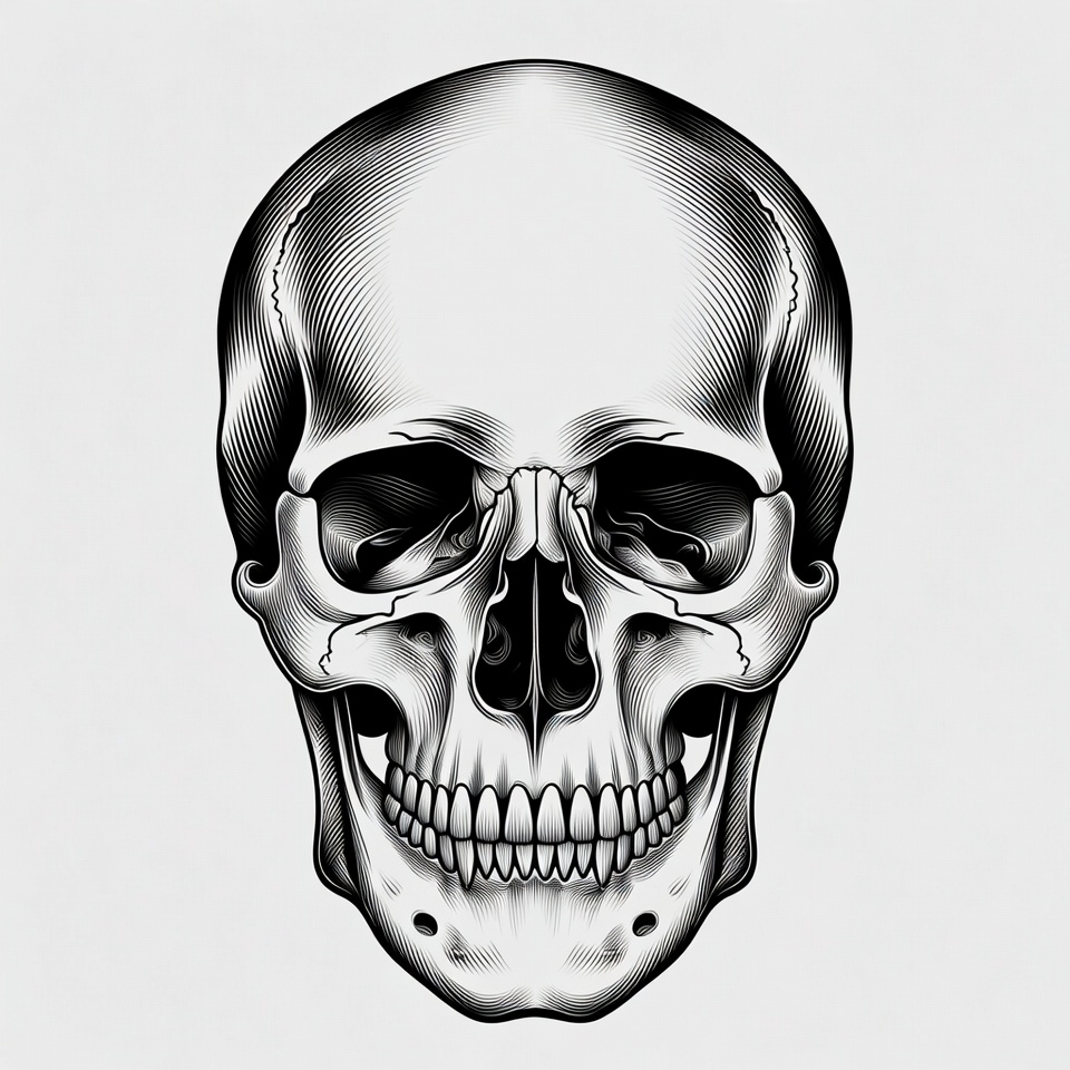 Black Ink Human Skull Illustration Black Ink Human Skull Illustration