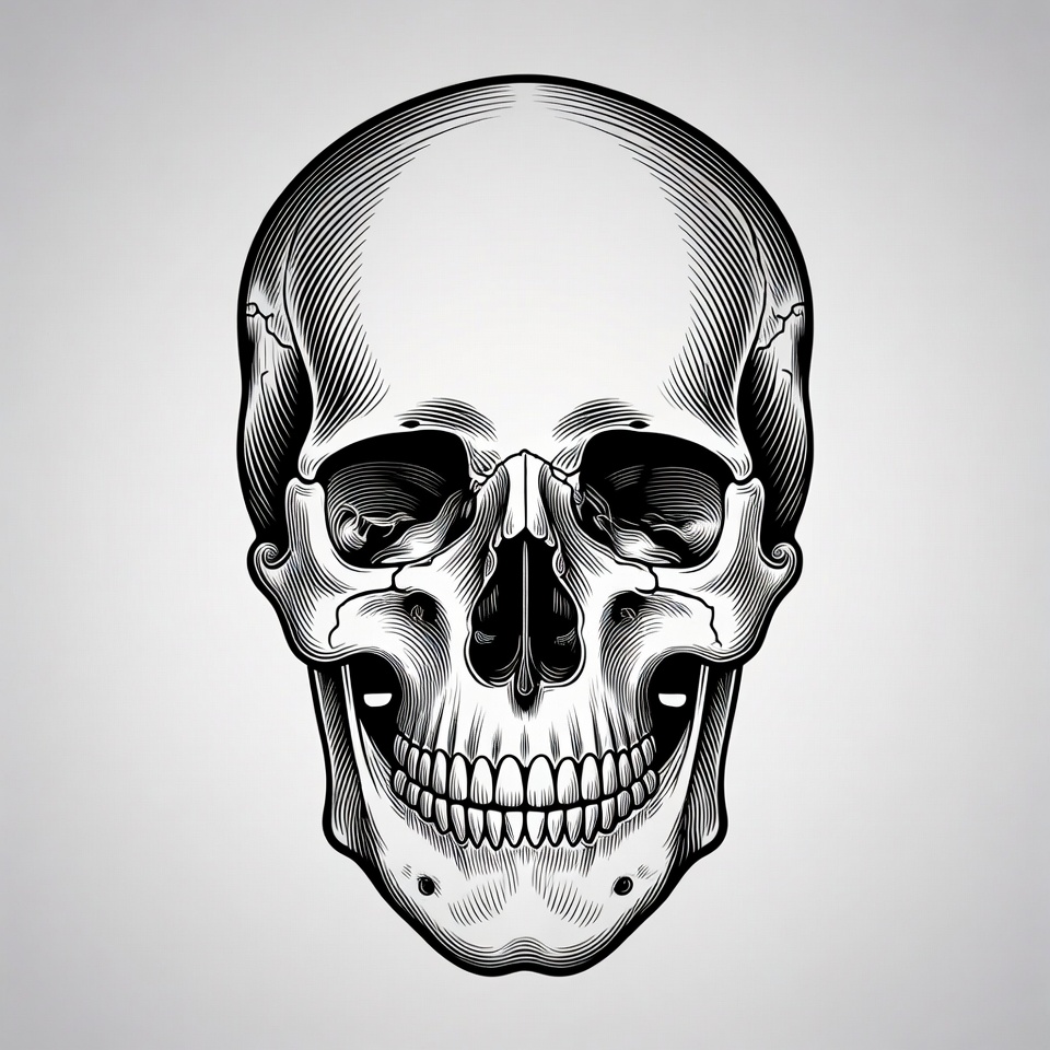 Black Ink Human Skull Illustration Black Ink Human Skull Illustration