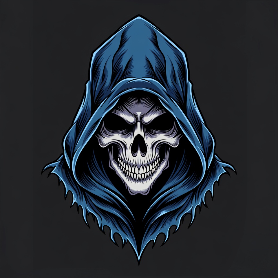Skull in Blue Hood Illustration Skull in Blue Hood Illustration