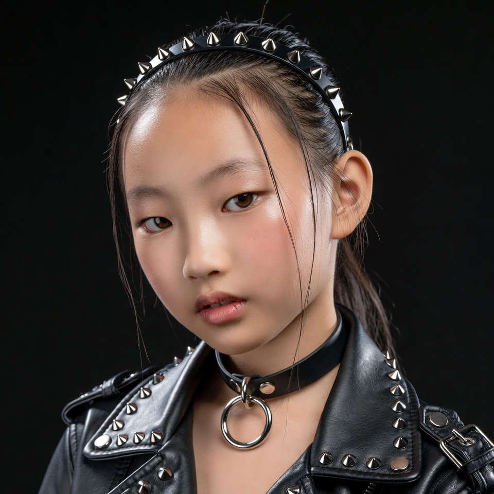 Asian girl in spiked leather outfit Asian girl in spiked leather outfit
