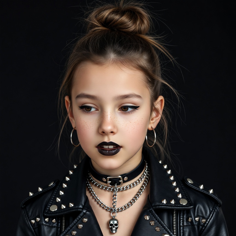 Girl in studded leather jacket Girl in studded leather jacket