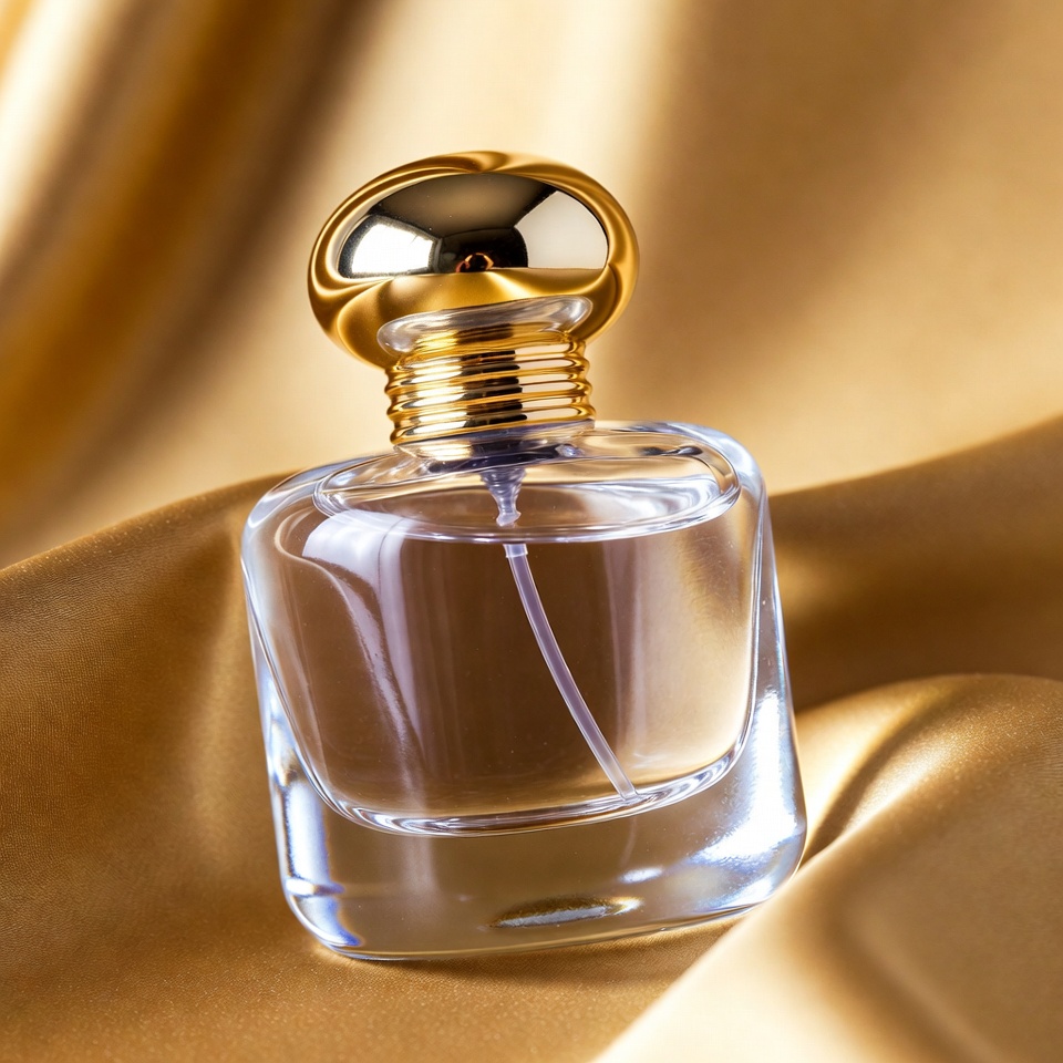 Perfume Bottle on Gold Fabric Perfume Bottle on Gold Fabric