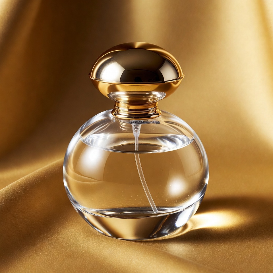 Perfume Bottle on Golden Fabric Perfume Bottle on Golden Fabric