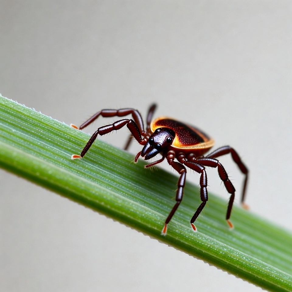 Red spider on green grass blade Red spider on green grass blade