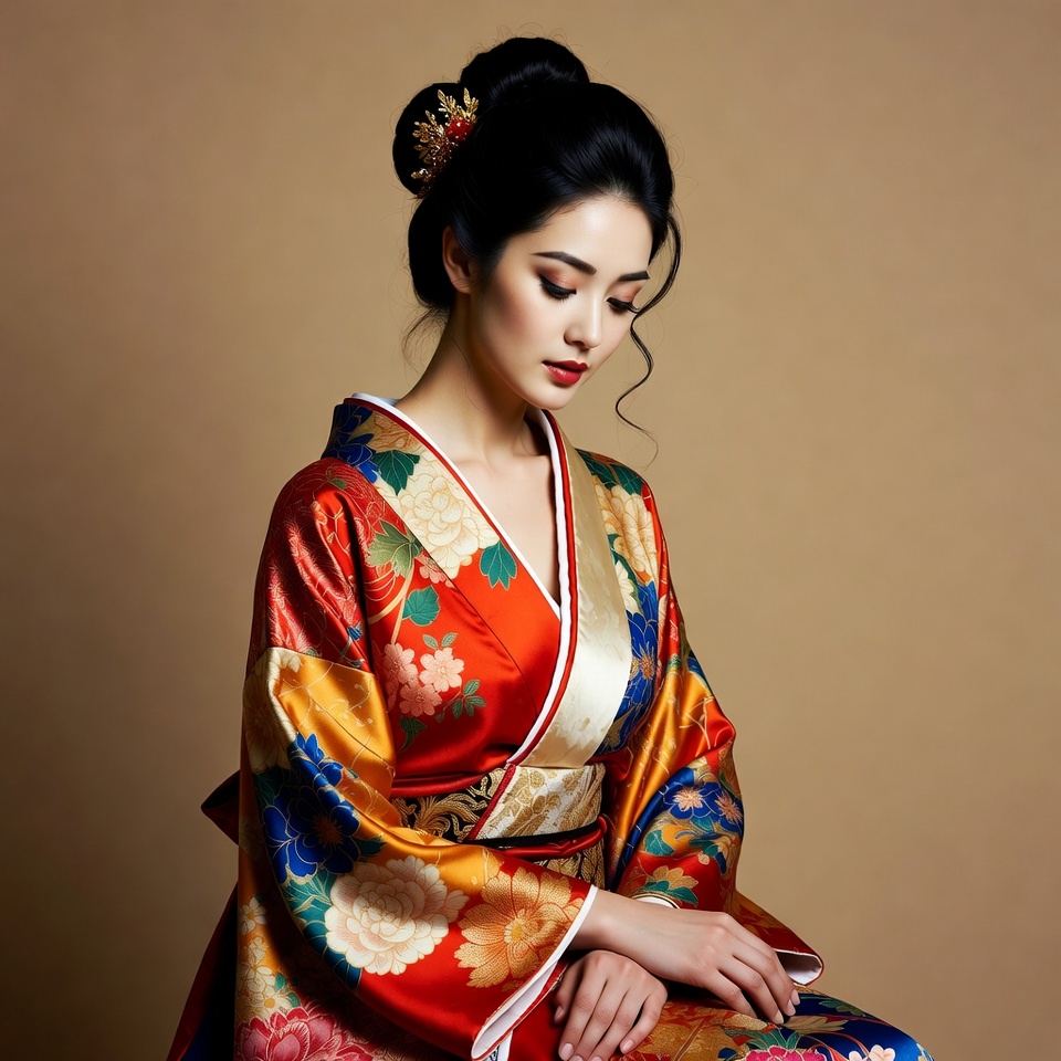 Asian woman in red kimono Asian woman in red kimono