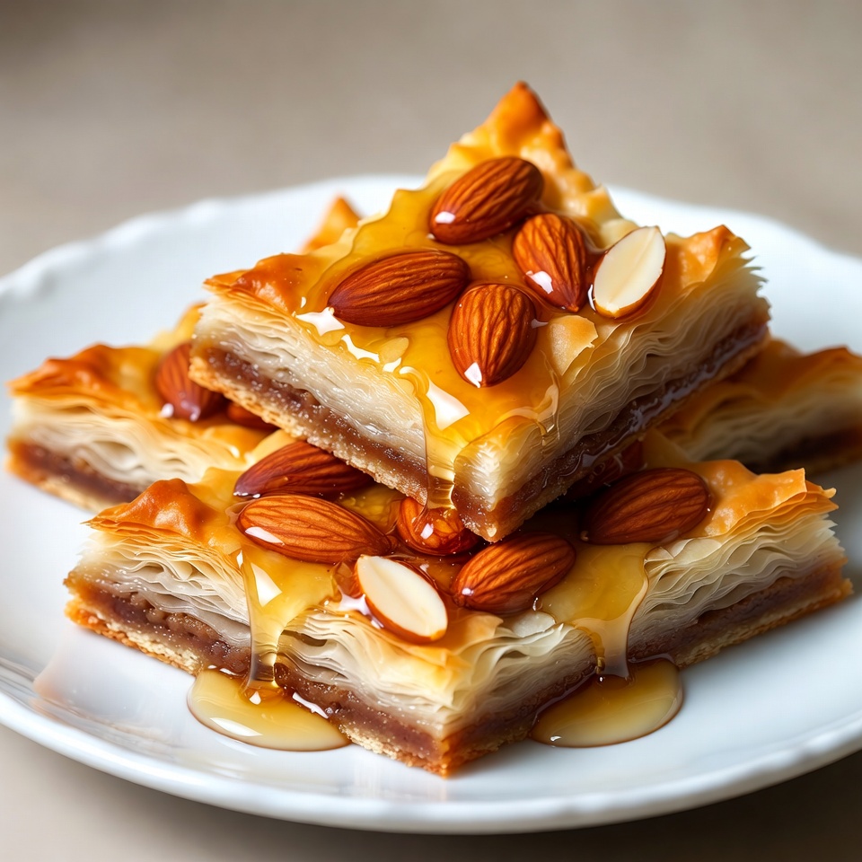 Stack of Baklava with Almonds and Honey Stack of Baklava with Almonds and Honey