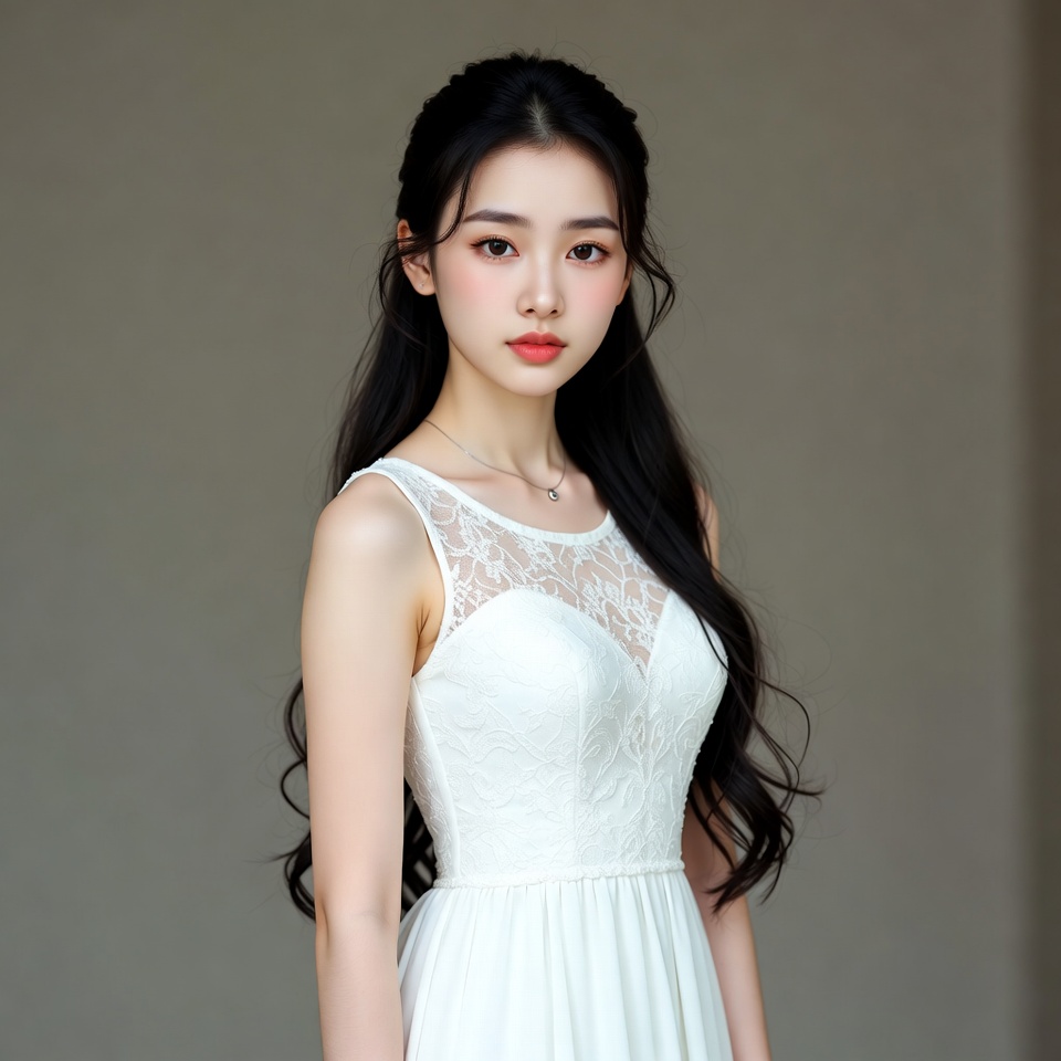 Asian woman in white lace dress Asian woman in white lace dress