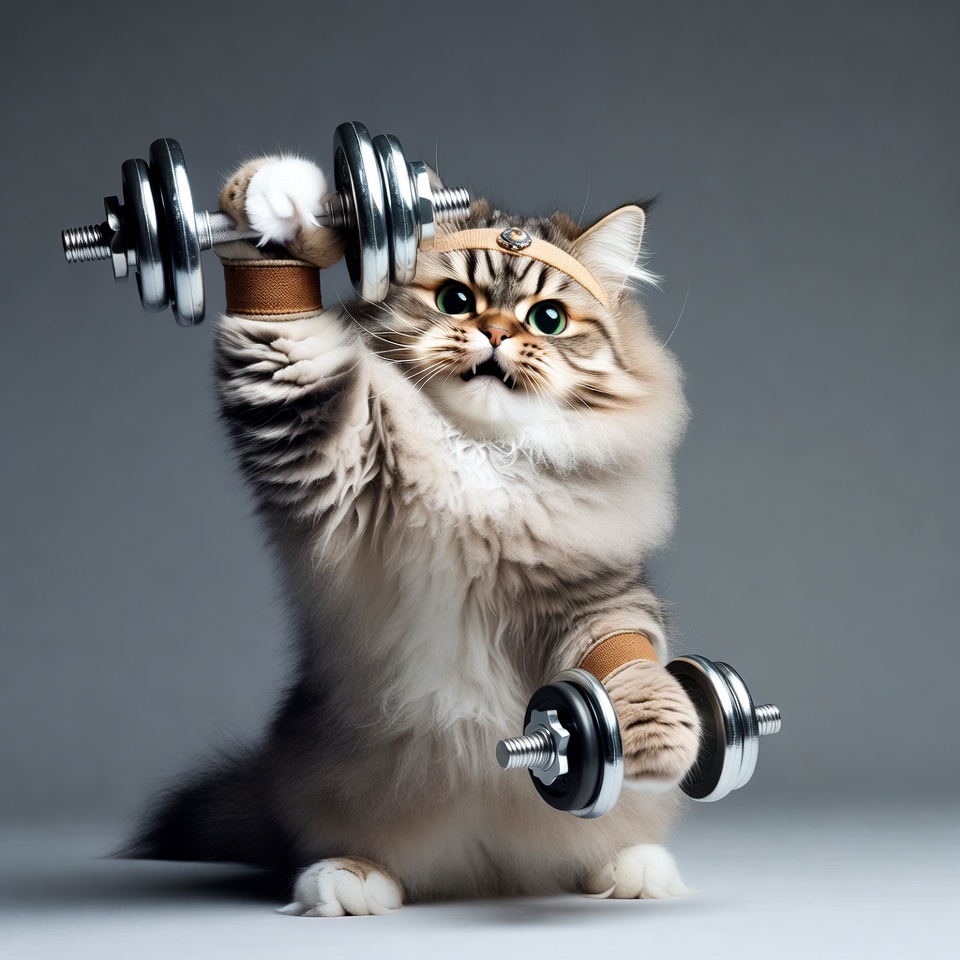 Cat lifting dumbbells Cat lifting dumbbells