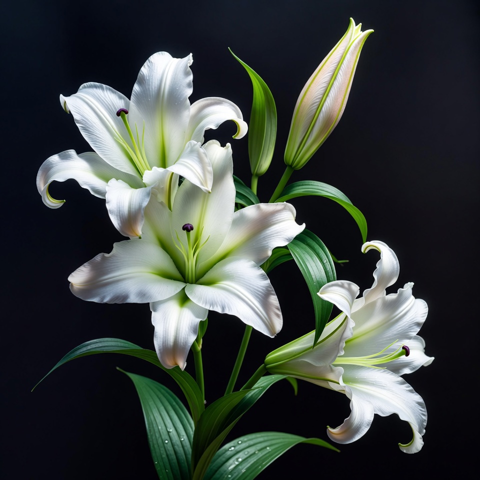 White Lilies on Black Background White Lilies on Black Background