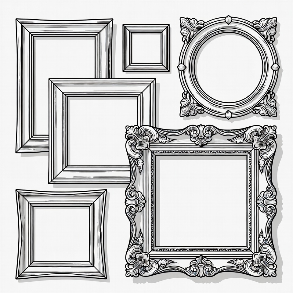 Assortment of ornate empty picture frames Assortment of ornate empty picture frames