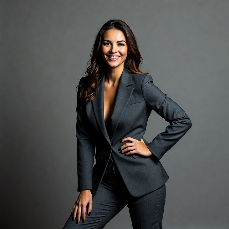 Smiling woman in gray suit Smiling woman in gray suit
