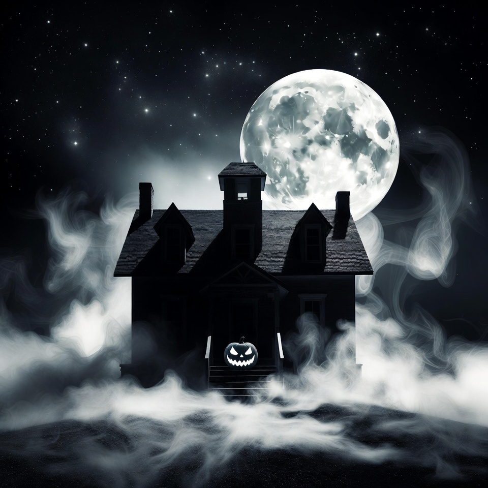 Haunted House with Jack-o-Lantern and Moon Haunted House with Jack-o-Lantern and Moon