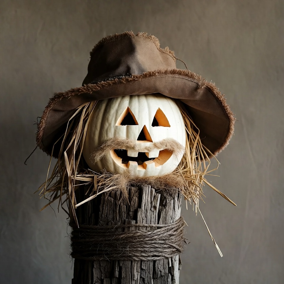 Scarecrow Jack-o-Lantern with Cowboy Hat Scarecrow Jack-o-Lantern with Cowboy Hat