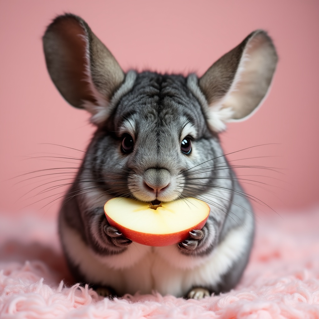Chinchilla eating apple slice Chinchilla eating apple slice
