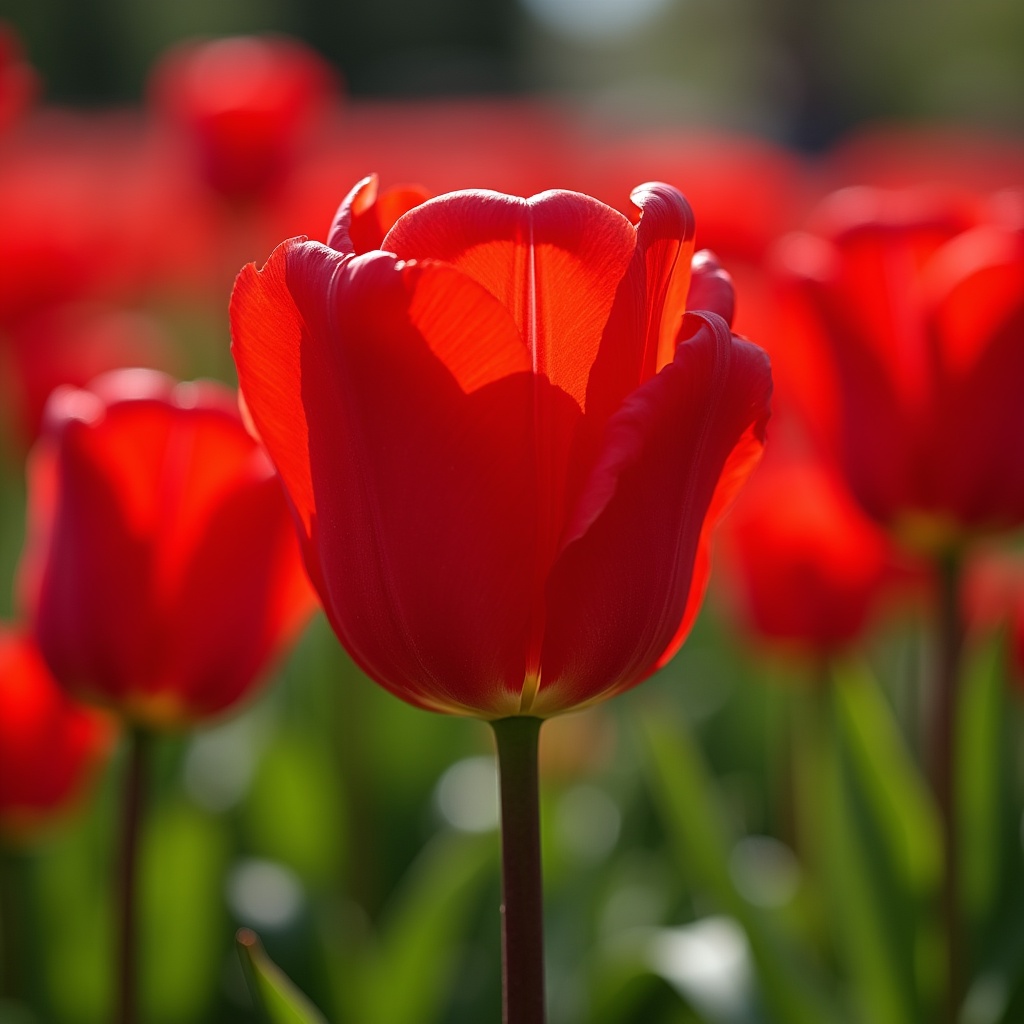 Red Tulip Blooming in Field Red Tulip Blooming in Field