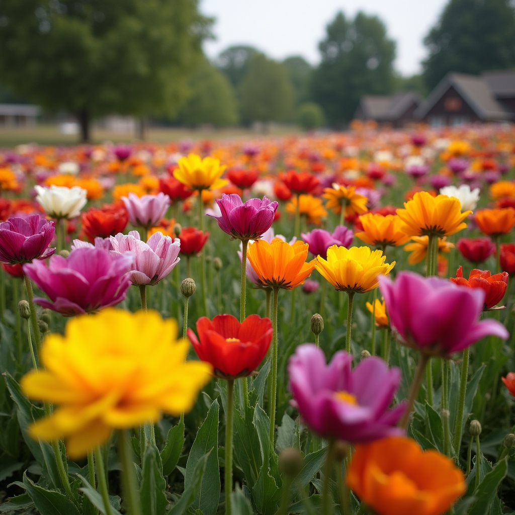 Colorful Tulip Field Blooming Colorful Tulip Field Blooming