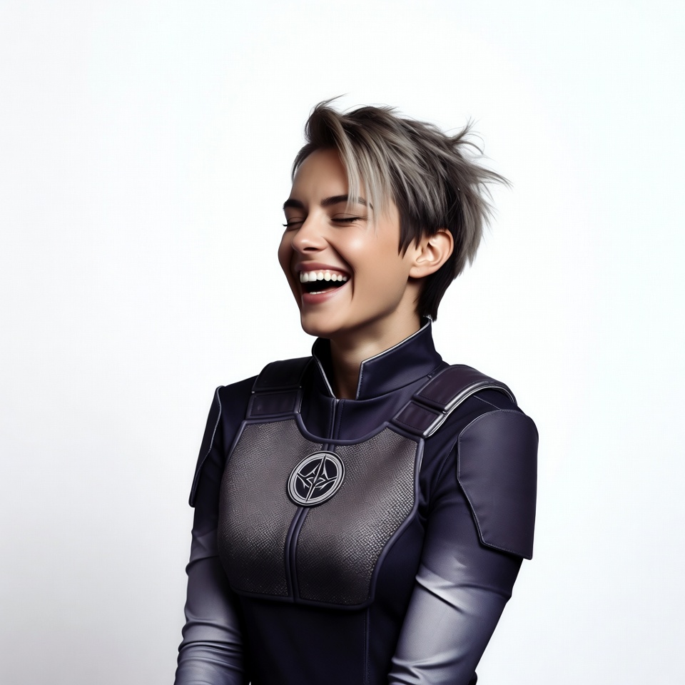 Smiling woman in futuristic armor Smiling woman in futuristic armor
