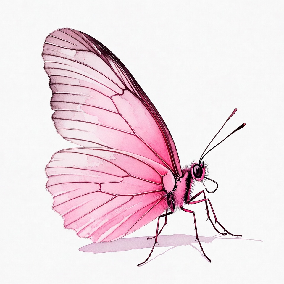 Pink butterfly watercolor illustration Pink butterfly watercolor illustration