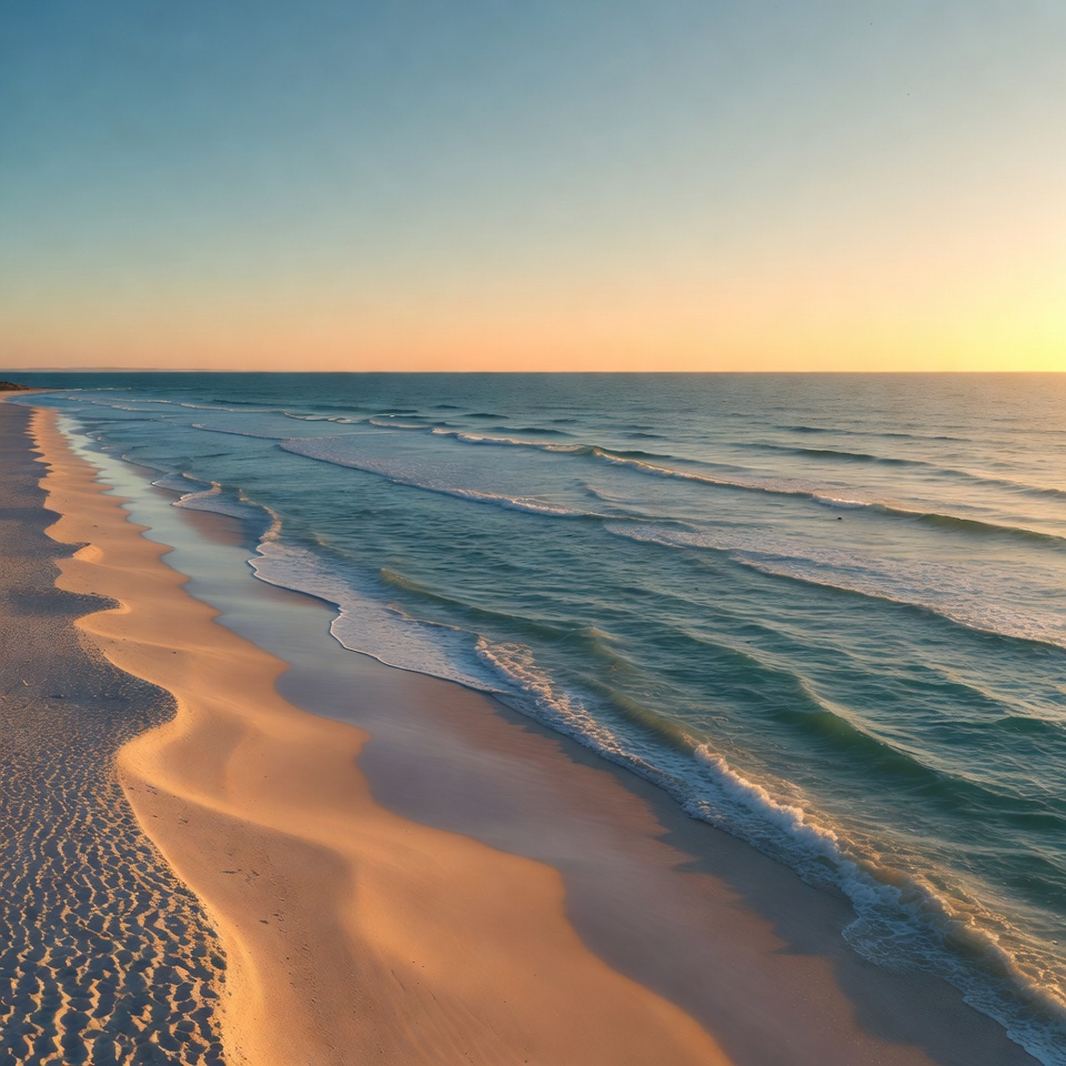 Aerial View Sunset Beach Waves Aerial View Sunset Beach Waves