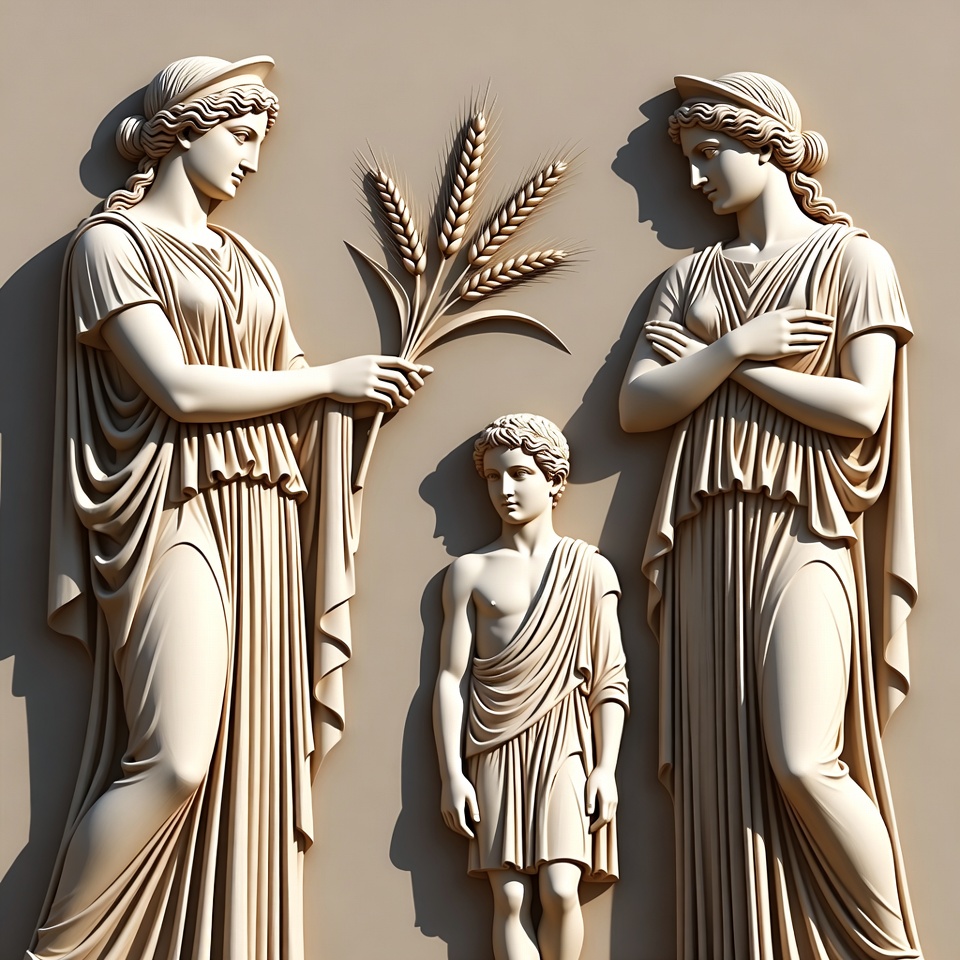 Ancient Greek Statue Women and Boy with Wheat Ancient Greek Statue Women and Boy with Wheat