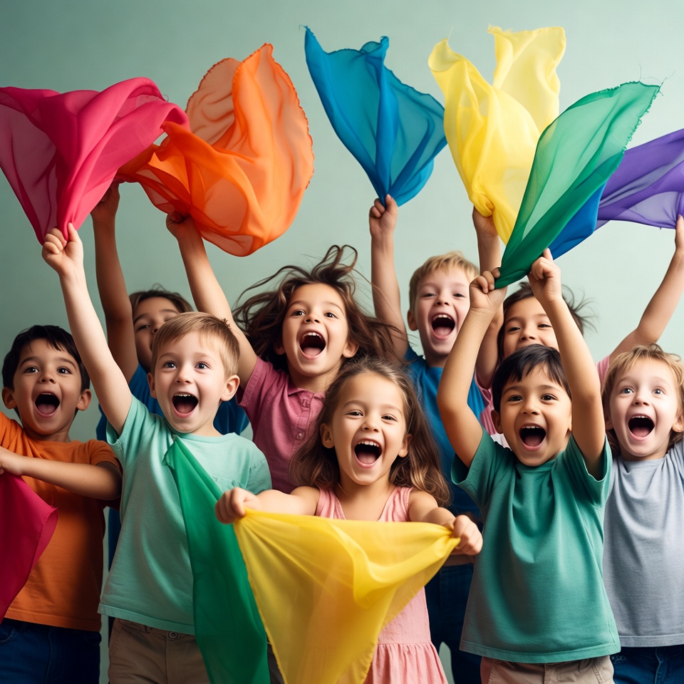 Children Holding Colorful Scarves Children Holding Colorful Scarves