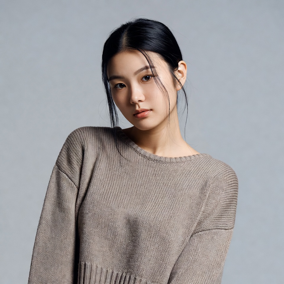 Asian woman in gray sweater Asian woman in gray sweater