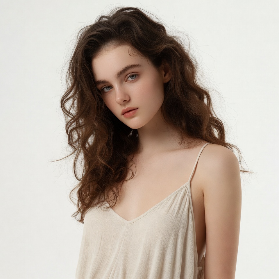 Young woman with wavy brown hair Young woman with wavy brown hair