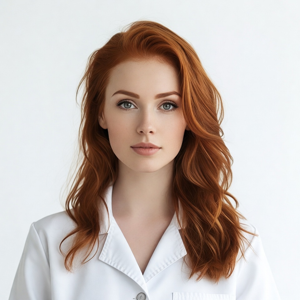 Redhead woman in white coat Redhead woman in white coat