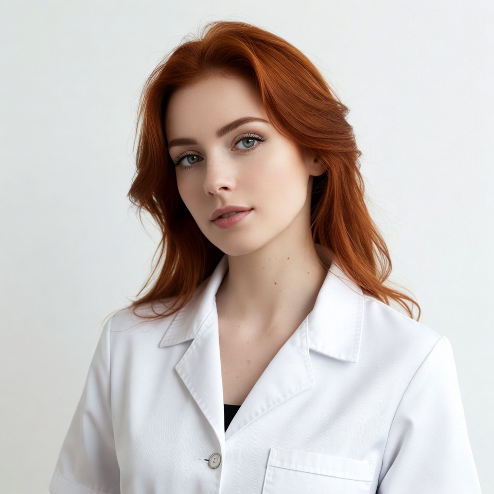 Redhead woman in white coat Redhead woman in white coat