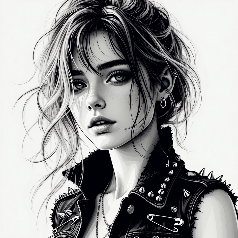 Woman in spiked leather vest Woman in spiked leather vest