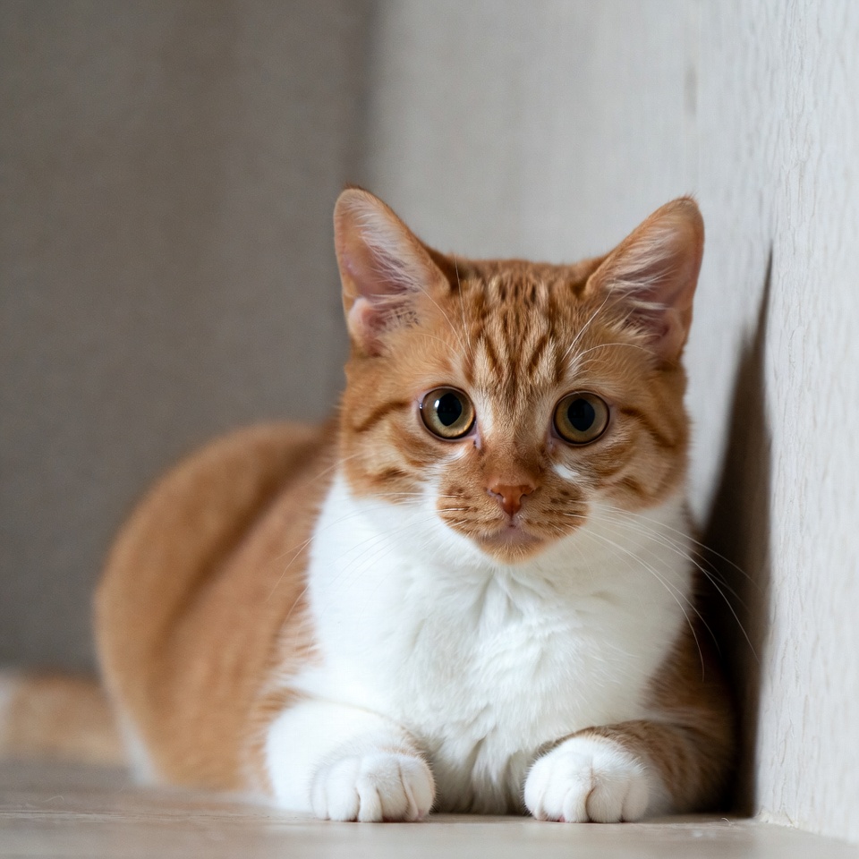 Orange tabby cat against wall Orange tabby cat against wall