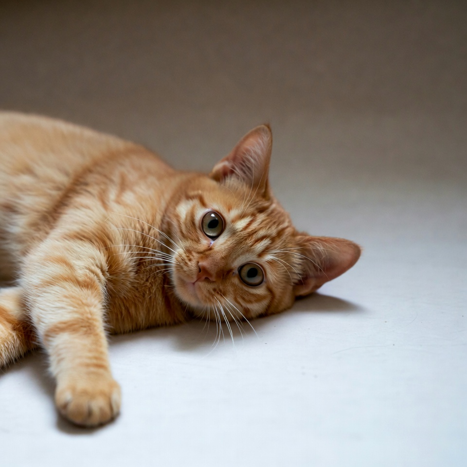 Orange tabby cat lying on floor Orange tabby cat lying on floor