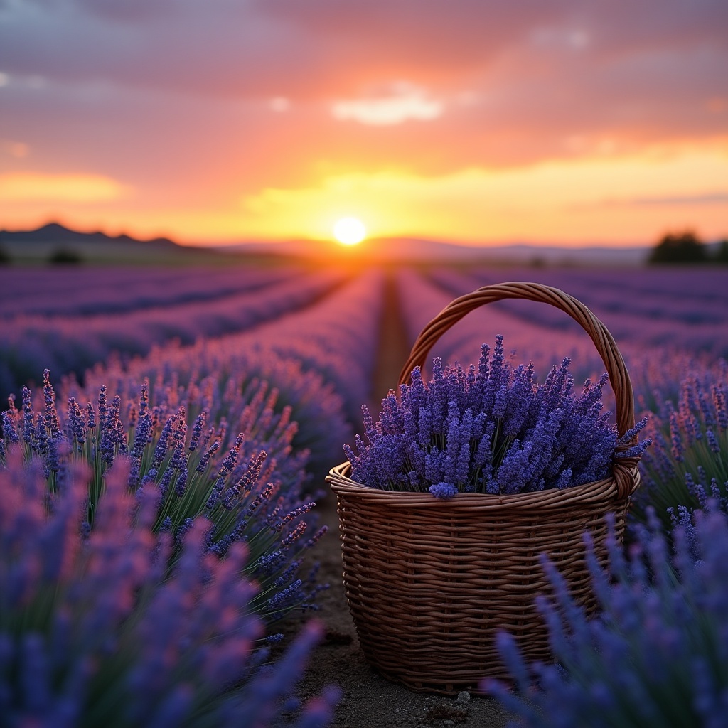 Lavender Basket in Sunset Field Lavender Basket in Sunset Field