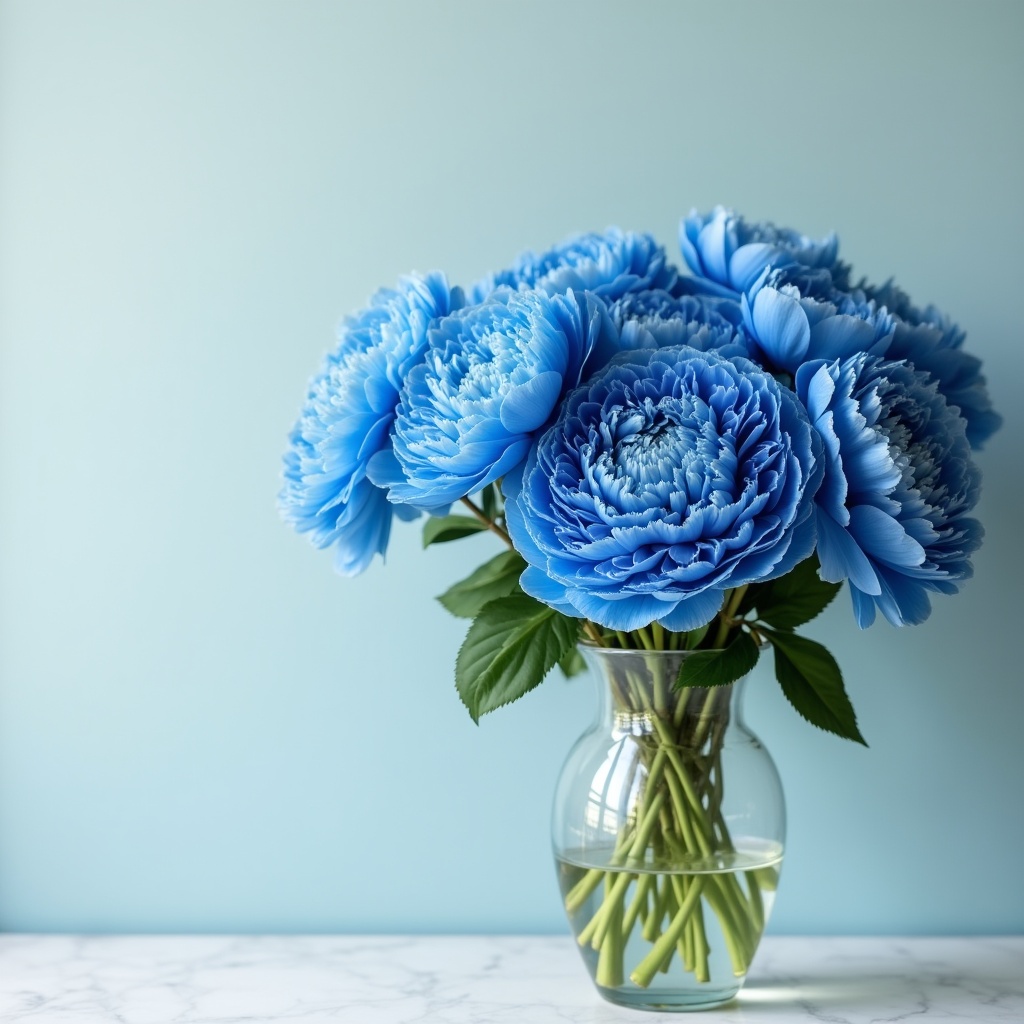 Blue Peonies in Glass Vase Blue Peonies in Glass Vase