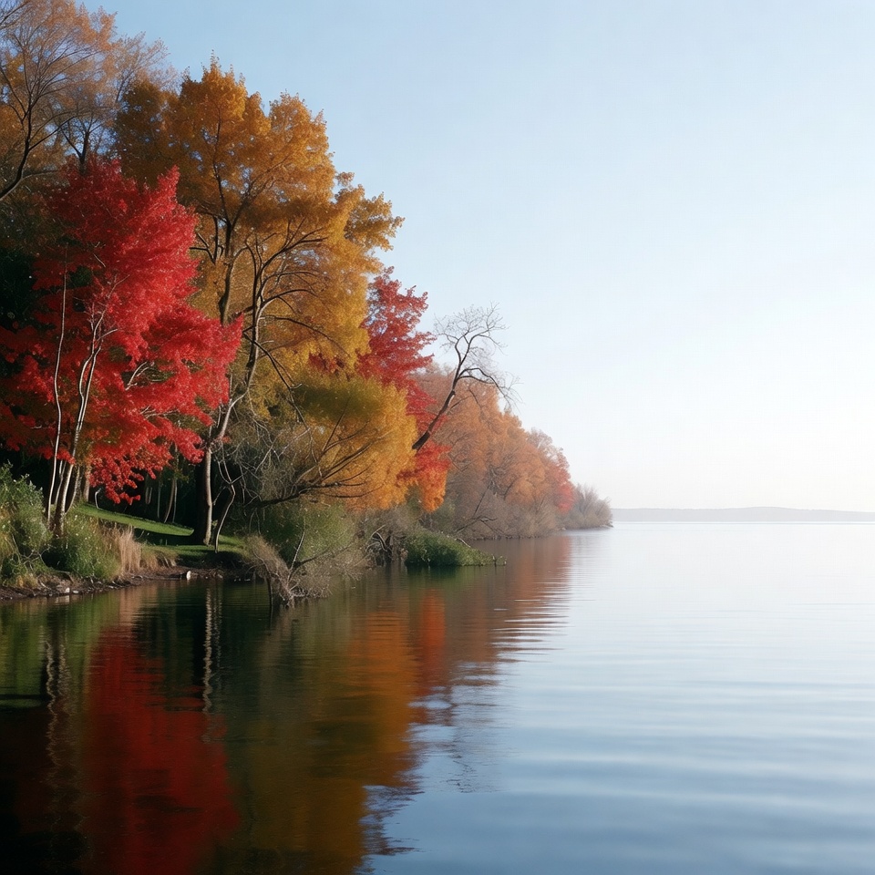 Autumn trees reflecting in lake Autumn trees reflecting in lake