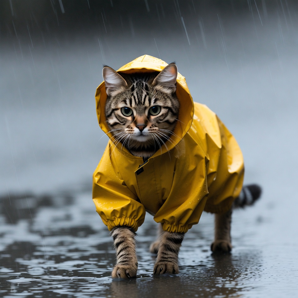 Tabby Cat in Yellow Raincoat Tabby Cat in Yellow Raincoat