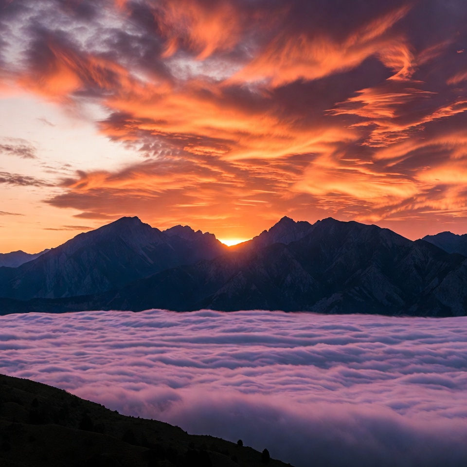Sunset Over Mountains and Clouds Sunset Over Mountains and Clouds
