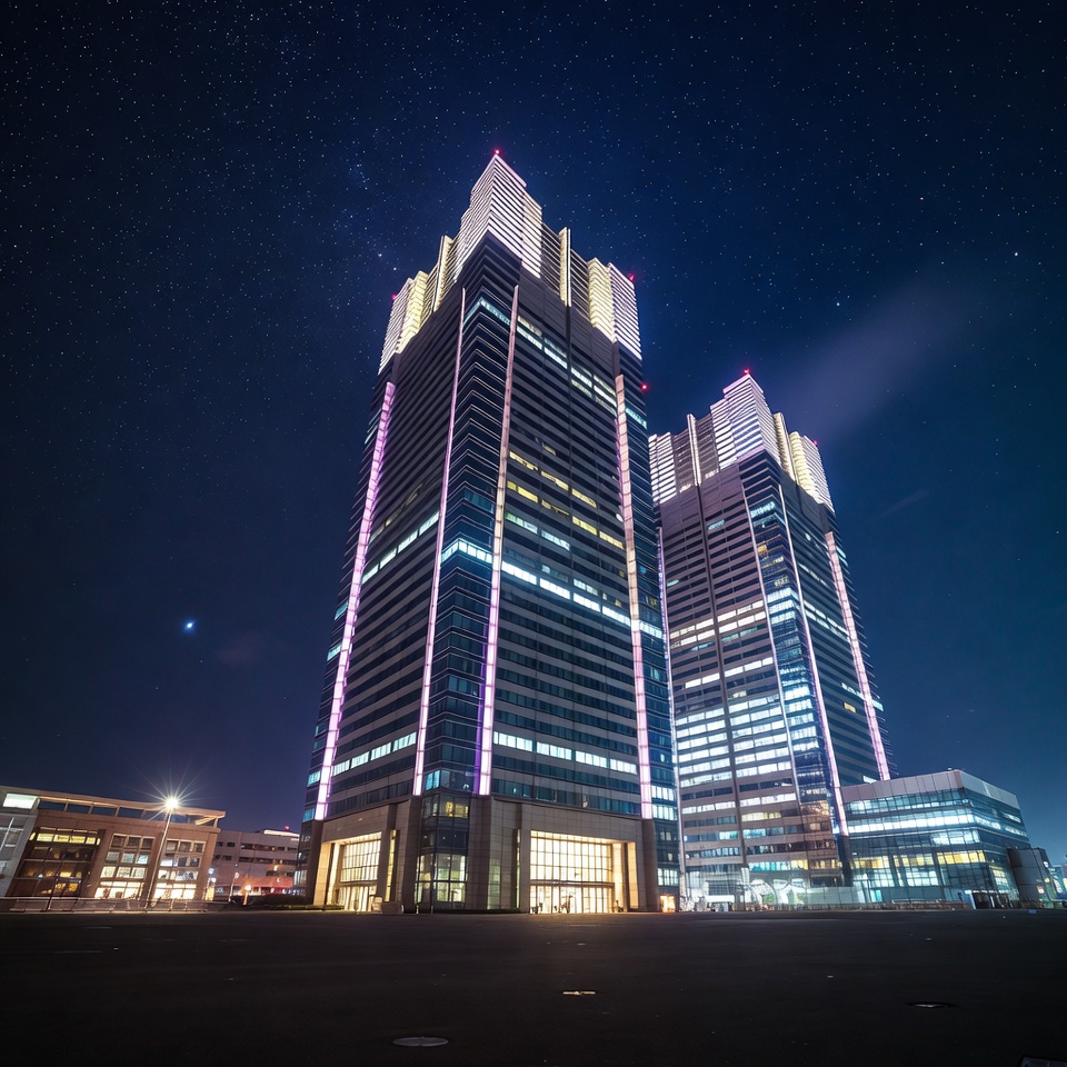 Illuminated Twin Towers at Starry Night Illuminated Twin Towers at Starry Night